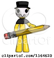 Poster, Art Print Of Yellow Plague Doctor Man Writer Or Blogger Holding Large Pencil