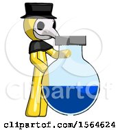 Poster, Art Print Of Yellow Plague Doctor Man Standing Beside Large Round Flask Or Beaker