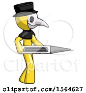 Poster, Art Print Of Yellow Plague Doctor Man Walking With Large Thermometer