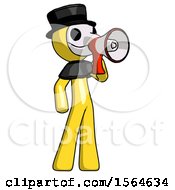 Poster, Art Print Of Yellow Plague Doctor Man Shouting Into Megaphone Bullhorn Facing Right
