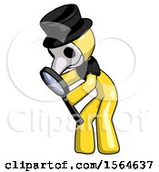 Yellow Plague Doctor Man Inspecting With Large Magnifying Glass Left