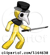 Poster, Art Print Of Yellow Plague Doctor Man Stabbing With Ninja Sword Katana