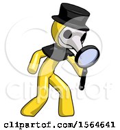 Poster, Art Print Of Yellow Plague Doctor Man Inspecting With Large Magnifying Glass Right