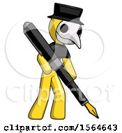 Yellow Plague Doctor Man Drawing Or Writing With Large Calligraphy Pen