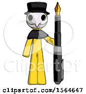 Poster, Art Print Of Yellow Plague Doctor Man Holding Giant Calligraphy Pen