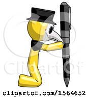 Poster, Art Print Of Yellow Plague Doctor Man Posing With Giant Pen In Powerful Yet Awkward Manner