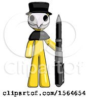 Poster, Art Print Of Yellow Plague Doctor Man Holding Large Pen