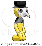 Yellow Plague Doctor Man Kneeling Angle View Right