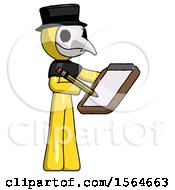 Poster, Art Print Of Yellow Plague Doctor Man Using Clipboard And Pencil