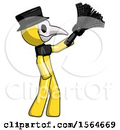 Poster, Art Print Of Yellow Plague Doctor Man Dusting With Feather Duster Upwards