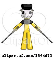 Yellow Plague Doctor Man Posing With Two Ninja Sword Katanas by Leo Blanchette