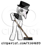 Poster, Art Print Of White Plague Doctor Man Cleaning Services Janitor Sweeping Side View