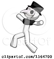 Poster, Art Print Of White Plague Doctor Man Running Away In Hysterical Panic Direction Left