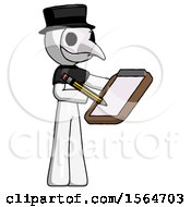 White Plague Doctor Man Using Clipboard And Pencil