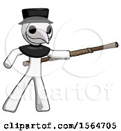 Poster, Art Print Of White Plague Doctor Man Bo Staff Pointing Right Kung Fu Pose