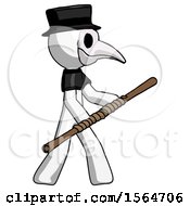 Poster, Art Print Of White Plague Doctor Man Holding Bo Staff In Sideways Defense Pose