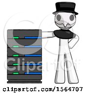 Poster, Art Print Of White Plague Doctor Man With Server Rack Leaning Confidently Against It