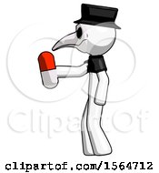 Poster, Art Print Of White Plague Doctor Man Holding Red Pill Walking To Left