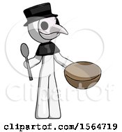 Poster, Art Print Of White Plague Doctor Man With Empty Bowl And Spoon Ready To Make Something