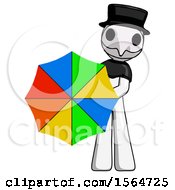 Poster, Art Print Of White Plague Doctor Man Holding Rainbow Umbrella Out To Viewer