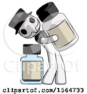 Poster, Art Print Of White Plague Doctor Man Holding Large White Medicine Bottle With Bottle In Background