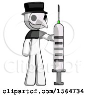 White Plague Doctor Man Holding Large Syringe