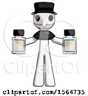 Poster, Art Print Of White Plague Doctor Man Holding Two Medicine Bottles