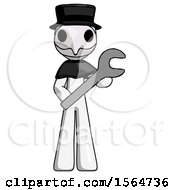 White Plague Doctor Man Holding Large Wrench With Both Hands
