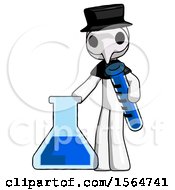 Poster, Art Print Of White Plague Doctor Man Holding Test Tube Beside Beaker Or Flask