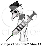 White Plague Doctor Man Using Syringe Giving Injection