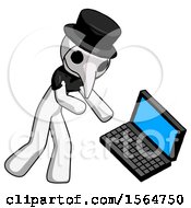 Poster, Art Print Of White Plague Doctor Man Throwing Laptop Computer In Frustration