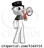 Poster, Art Print Of White Plague Doctor Man Shouting Into Megaphone Bullhorn Facing Right