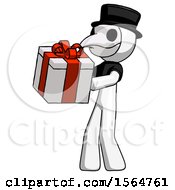 Poster, Art Print Of White Plague Doctor Man Presenting A Present With Large Red Bow On It