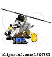 White Plague Doctor Man Flying In Gyrocopter Front Side Angle Top View