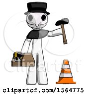 Poster, Art Print Of White Plague Doctor Man Under Construction Concept Traffic Cone And Tools