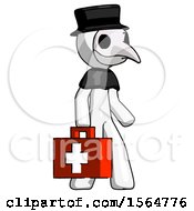 Poster, Art Print Of White Plague Doctor Man Walking With Medical Aid Briefcase To Right