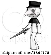 White Plague Doctor Man With Sword Walking Confidently