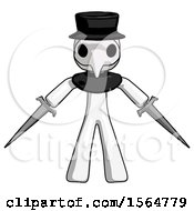 Poster, Art Print Of White Plague Doctor Man Two Sword Defense Pose