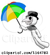 Poster, Art Print Of White Plague Doctor Man Flying With Rainbow Colored Umbrella