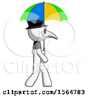 Poster, Art Print Of White Plague Doctor Man Walking With Colored Umbrella