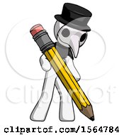 Poster, Art Print Of White Plague Doctor Man Writing With Large Pencil