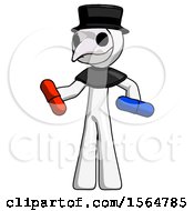 Poster, Art Print Of White Plague Doctor Man Red Pill Or Blue Pill Concept