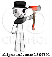 Poster, Art Print Of White Plague Doctor Man Holding Up Red Firefighters Ax