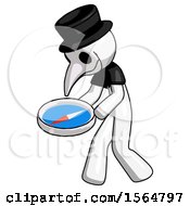 White Plague Doctor Man Walking With Large Compass