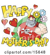 Big Male Pro Wrestler Holding Flowers With Happy Mothers Day Text