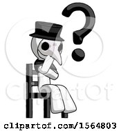 Poster, Art Print Of White Plague Doctor Man Question Mark Concept Sitting On Chair Thinking