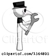 Poster, Art Print Of White Plague Doctor Man Using Wrench Adjusting Something To Right