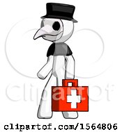 Poster, Art Print Of White Plague Doctor Man Walking With Medical Aid Briefcase To Left
