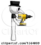 Poster, Art Print Of White Plague Doctor Man Using Drill Drilling Something On Right Side