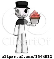 Poster, Art Print Of White Plague Doctor Man Presenting Pink Cupcake To Viewer